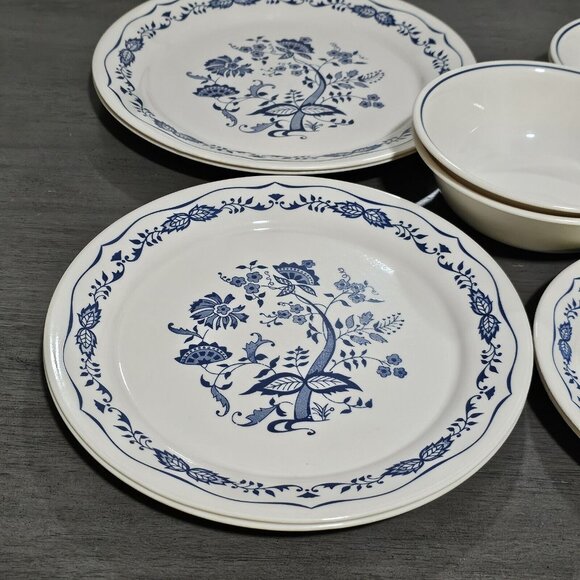 2 Corelle Blue Onion Floral Set tan plates & bowls 5-piece place setting - Picture 4 of 16